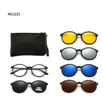 6 viename akinių rėmelis vyrams, moterims, su 5 vnt. prisegamais akiniais nuo saulės, magnetiniais akiniais, vyriškais kompiuteriniais optiniais 2201 Polarized black