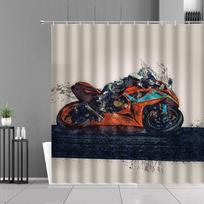Retro motociklų dušo užuolaidos Klasikinis lenktyninio automobilio raštas Vandeniui atspari vonios užuolaida Ekstremalaus sporto menas Namų dekoras Sieninė drobė W90H165(CM)-1 Pcs