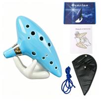 12 skylučių alto C okarina, rankų darbo keraminis pučiamasis instrumentas su dainų knyga, dirželiu, laikymo maišeliu, mėlyna 1SET Ocarina kūdikio mėlyna spalva