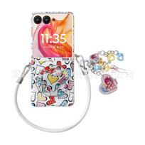 Moto Razr 70/60/50 Ultra2026 Phone Case with Color Heart Stand & Hand Strap 70 Ultra white