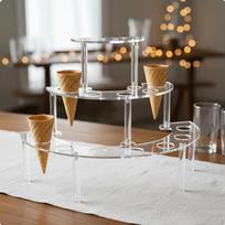 3 Tier Ice Cream Cone Holder Easy to Assemble Semi Circle Rack Sturdy & Stable Acrylic Dessert black