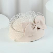 Women's Wool Beret with Mesh Bow - French Autumn/Winter Retro Hat for Performance or Flight Attendant Use One Size gray