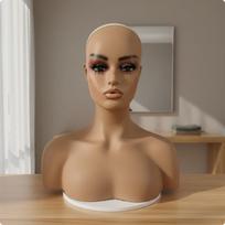 Mannequin Head with Shoulders Aural Opening Holes Cosplay Hairpiece gray