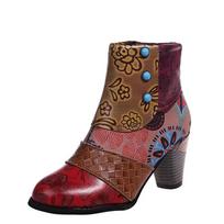Moteriški batai Odiniai Vintage Bohemian Nauji Socofy Moteriški Retro spausdinta sagtis Minkštas Užtrauktukas Kulkšnies batai Moteriški Botines Mujer 39 chaki
