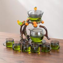 Eco-Inspired Faux Wood Glass Teapot - Magnetic One-Touch Infuser | Nature Decor, Spill-Proof, Ceremonial Tea Set white