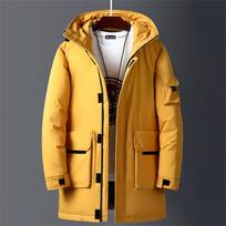 Vyriška kasdieninė ilga parka su gobtuvu, rudeninė žieminė, vidutinio ilgio, su pūkų užpildu, pūkinė striukė, vyriška, firminė, pašiltinta, šilta, paminkštinta striukė XXXL geltona