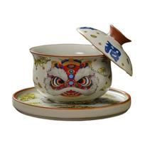 Traditional Ru Kiln Gaiwan Chinese Tea Set Lucky Lion Floating Cup Rotating Lid Ceramic Teaware Home Office Gongfu Tea 165ml gray