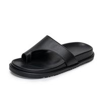 Women's Thick-Soled Genuine Leather Fashion Flip-Flops - Versatile Casual Summer Beach Thong Sandals 35 juoda