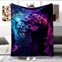 Game Controller Blanket Ultra Lightweight Soft Plush Flannel Throws Blanket for Sofa Bed Couch best Office Gifts Size: 75*100cm, Weight: 230 GSM blue