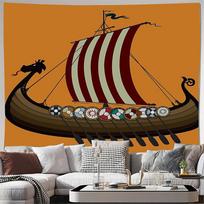 Viking Ship Tapestry Norse Mythology Wall Hanging Medieval Fantasy Decor Bedroom Living Room Home Decor Aesthetic Room Art 100X150CM brown