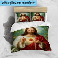 Sacred Heart Of Jesus 3pcs Bedding,Including 1pc Duvet Cover And 2pcs Pillowcases Perfect for Christmas,Ideal for Bedroom, Dormitory 135cm*200cm