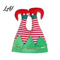 Soft Flannel Santa Caps with Pom Christmas Elf Hat Cap Bell Funny Red Green Costume Accessories for Adults Kids Stretchy Holiday Party Headwear, B red