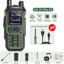Baofeng UV-21 Pro Walkie Talkie Wireless Copy Frequency Multi-Band NOAA Long Range Type-C For UV-32 UV-5R Mini Two Way Ham Radio EURO žalia