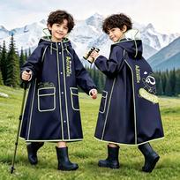 Neperšlampamas unisex vaikiškas lietpaltis su gobtuvu ir skyriumi kuprinei mokyklai black