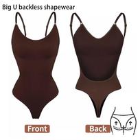 Tummy-tucking, Button-fastening Thong with Bum-lifting and Shaping Effect; Strappy Waist-cinching Body Shaper; Women’s One-piece Shapewear XL black