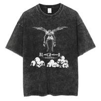 Death Note Misa Amane Rem Retro Print Vintage Washed T Shirt 2026 Summer Oversized Streetwear Anime Graphic Tee For Men Women L black