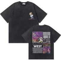 Kanye West Graduation Bear Graphic T Shirt Washed Vintage Rapper Men Pure Cotton Oversized T-shirt Men's Hip Hop Fashion Tshirt 4XL