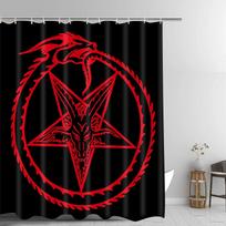 Dušo užuolaida su pentagrama, Bafometo demono, satanistinės ožio galvos, dvejetainiu simboliu tatuiruotėmis, vandeniui atsparus vonios užuolaidų rinkinys su kabliukais W120xH180cm