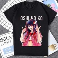 Kawaii Anime Oshi No Ko T-shirt Women O-neck Short Sleeve Tee Shirt Fashion Streetwear Harajuku 2024 Summer Y2k Clothing Tops1 XXXXXL juoda