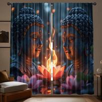 Set Of 2 Buddha Statue Print Curtains Suitable Bedroom Living Room Kitchen Decoration Home Window Curtain For Made Polyester W100*H70(CM)-Rod Pocket&2PCS gray