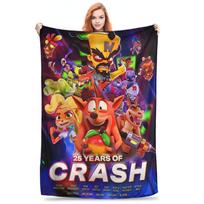 Super minkštas Crash Bandicoot animacinis pledas Premium vilnos flanelis Lengvas vaizdo žaidimų lovos pledas Jaukus pūkuotas pledas 75x90cm black