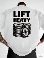 American Hardcore Powerlifting Style Unisex Cotton T-Shirt with Motivational LIFT HEAVY Slogan Weight Plate Print 5XL įvairiaspalvis