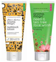 Aroma Magic Sunscreen Sun Block Cream, SPF 30, 50ml and Aroma Magic Neem And Tea Tree Face Wash, 100ml yellow