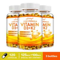 Airboy - 2-in-1 Vitaminas D3 + K2 minkštosios kapsulės Maisto papildas - Kokosų MCT aliejus - Kaulų ir imuninės sistemos sveikata 120*3