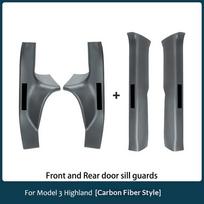 For Tesla Model 3 Highland ABS Car Front Rear Door Sill Protector Threshold Strip Waterproof Anti-kick Guard Panel Accessories Interior Mirrors 6 Carbon-4PCS Set For Model
