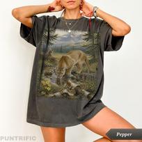 Vintage Cougar Wildlife Graphic Tee, Mountain Lion Nature Shirt, Retro Puma Hiking T-Shirt, Cabincore Outdoorsy Wildlife Lover Gift 140 black