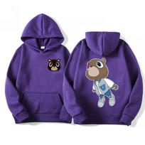 Kanye West Graduation Bear Print Hoodie Men Women Hip Hop Vintage Long Sleeve Hoodie L