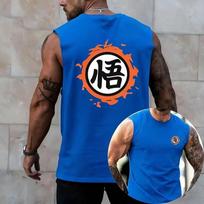 2026 Summer Dragon Ball Goku  Go  Kanji Tank Top Men's Navy Blue Sleeveless Workout Shirt Quick Dry Casual Streetwear Gym Vest 5XL black