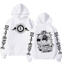 2026 Vintage Anime Death Note Hoodies Manga Yagami Light L·Lawliet Hooded Sweatshirt Men Women Fashion Loose Long Sleeve Pullovers Streetwear XXXL white