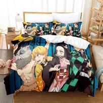 Mada Anime Demonų Sunaikintojas Patalynės Komplektas Viengulis Dvigulis Pilnas Karalienės Karališko Dydžio Lovos Komplektas Suaugusių Vaikų Miegamasis Antklodės Užvalkalų Komplektas Namų Tekstilė 70x133cm 2pcs black