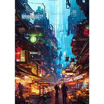 Klesti Cyberpunk Miesto Tapyba Drobės Plakatas Ateities Pasaulis Sienos Menas Paveikslas Svetainei Miegamajam Modernus Namų Dekoras Dovana 21cm×30cm NoFrame blue