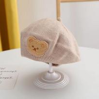 Winter Knit Beret Hat for Baby Cute Cartoon Bear Infant Painter Cap Autumn Winter Warm Woolen Kids Artist Caps chaki