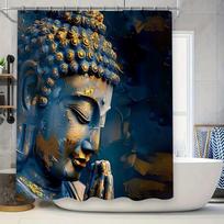 Elegant Blue And Gold Buddha Shower Curtain For Bathroom Decor Enhance Your Home With Tranquility And Spirituality Easy-Clean W60H190(CM)-1 Pcs gray