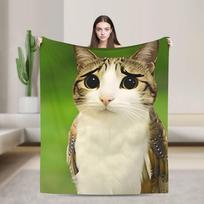 Miau katinas pelėda pliušinis žaislas Gyvūnas_1 antklodė itin minkštos kokybės žiemos antklodė lėktuvas kelionė sofa lova naujiena pledas 75x90cm green