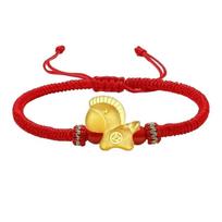 Gold 999 Zodiac Horse Charm Bracelet with Red Rope - Birth Year Gift for Girlfriend Gold Bracelet (Custom Length) red
