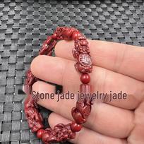 Cinnabar Pixiu Jade & Purple Gold Sand Couple Bracelet Set brown