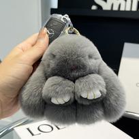 Mini mielas tikro reksų triušio kailio zuikio raktų pakabukas žaislinė lėlė raktų pakabukas rankinės pakabukas 10CM kailinis triušio raktų pakabukas automobilio pakabukas gray