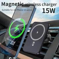 Magnetic Wireless Car Charger & Holder for iPhone - Magsafe Compatible, 15W Fast Charging gray