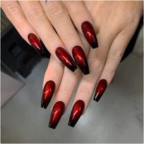 CherryBox 24 long Coffin press on nails Red Black Gradient fake nails Acrylic False Nails for Women and Girls (Jelly Glue Adhesive Tabs and Glue I black