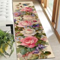 1Pcs Colorful Flowers Butterflies Non-Slip Washable Area Rug Runner for Entryway, Living Room, Bedroom & Patio 60x200cm white