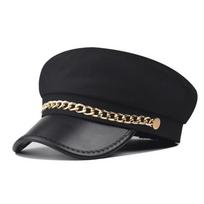 Short Brim Beret Hat PU Leather Peaked Cap Retro Flat Top Cap  For Women juoda