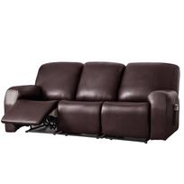 Elastic PU Recliner Cover: Full Coverage Waterproof Sofa Protector 2-Seater (6-piece set) tamsiai ruda spalva