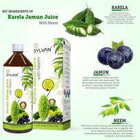 Sylvan Karela Jamun Neem Juice 1L Helps Control Blood Sugar Level and Lower Bad Cholesterol | Diabetic Care (1.1 L)