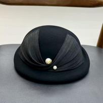 French celebrity style silk hemp bow wool beret autumn and winter painter hat elegant top hat fashion stewardess hat M（55-58cm） juoda