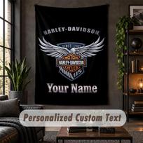 Personalizuotas sieninis gobelenas, Harley-Davidson pasirinktinis tekstas, minkšto audinio sienos menas patalpų dekoravimui 150cmx200cm