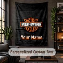 Personalizuotas sieninis gobelenas, Harley-Davidson pasirinktinis tekstas, minkšto audinio sienos menas patalpų dekoravimui 180cmx200cm